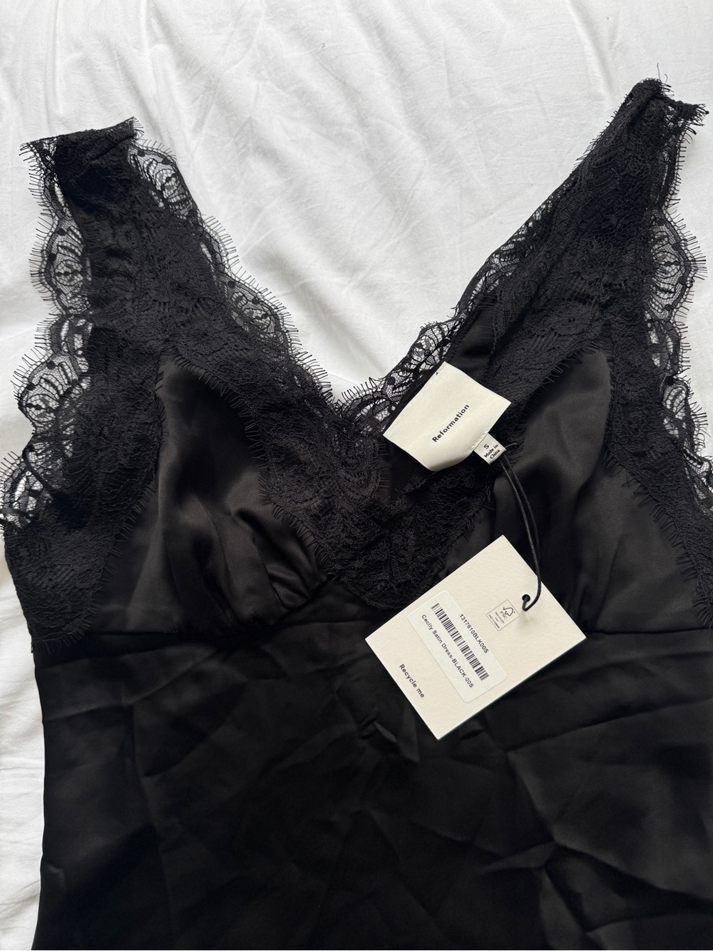 Reformation Cecily Satin Slip Dress - Black - Picture 2 of 2